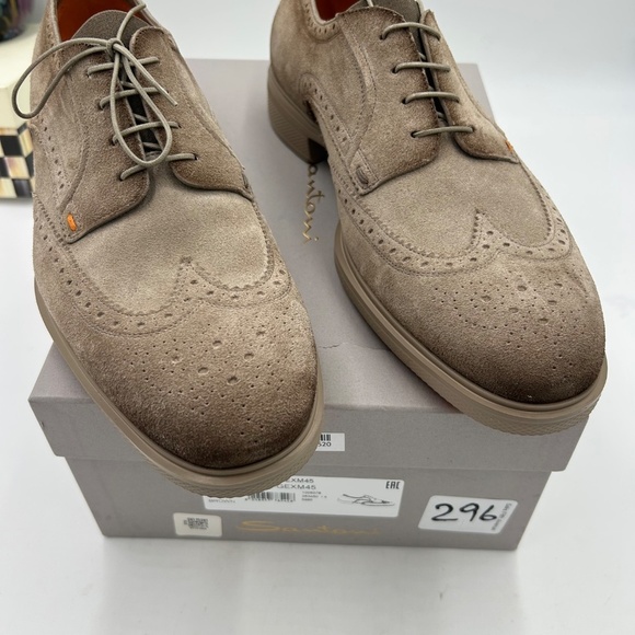 Men’s Santoni, easy suede brogue wing tip Oxford size 12.5 US made in Italy main image 5